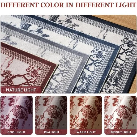 5x7 Area Rugs Red Delft Rug for Living Room, Washable Rug for Bedroom Dining Roo - Picture 8 of 8